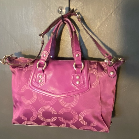 Coach Purple Fabric and Patent Leather Ashley Tote - Picture 10 of 12